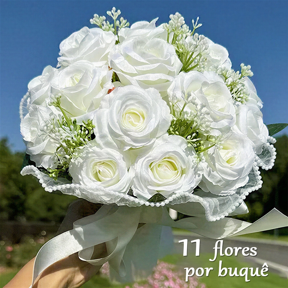 Buquê de Rosas Artificiais Brancas RZF029