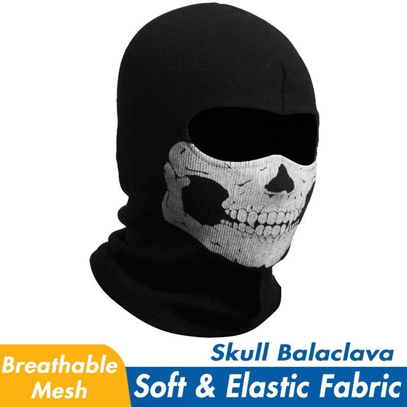 Balaclava integral Bison com estampa de caveira fantasma preta, adequada para festas de Halloween, motociclismo, Pa XQRA