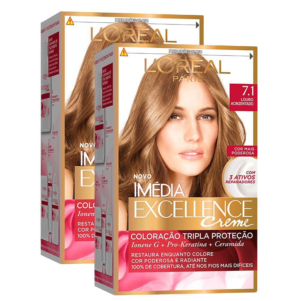 Kit 2 Tintura Creme Imédia Excellence L'oréal Louro Acinzentado 7.1 Kit