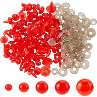 SUPERFINDINGS 100 Peças 5 Tamanhos Olhos de Segurança 6mm~13.5mm Olhos Vermelhos Redondos para Crochê com Arruelas Olhos