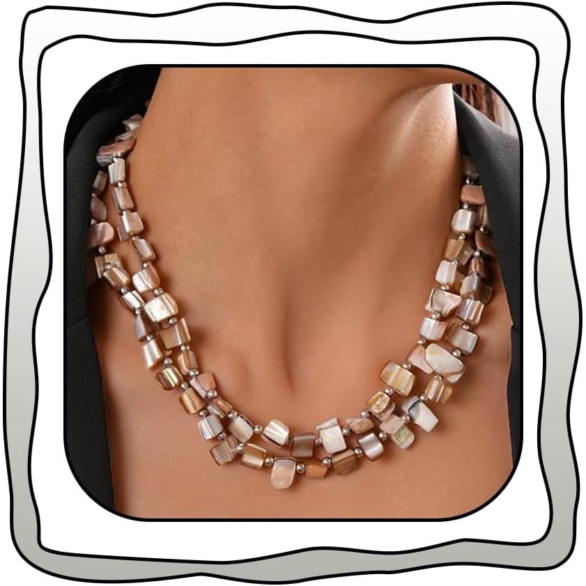 Colares Boho em Camadas com Conchas e Contas para Mulheres, Colar Choker de Contas Coloridas, Colar de Verão para Férias