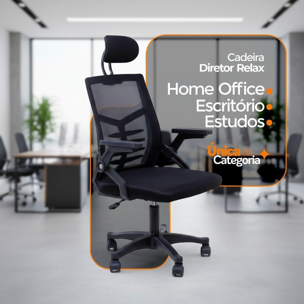 Cadeira de Escritório Diretor Relax Executiva Tela Mesh Base Giratória com Apoio Reclinável Preta — imagem 2 de 2
