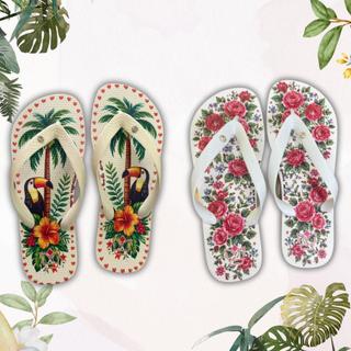 Kit 2 Chinelos Femininos Premium, Estampas Florais Exclusivas, Antiderrapante e Macio