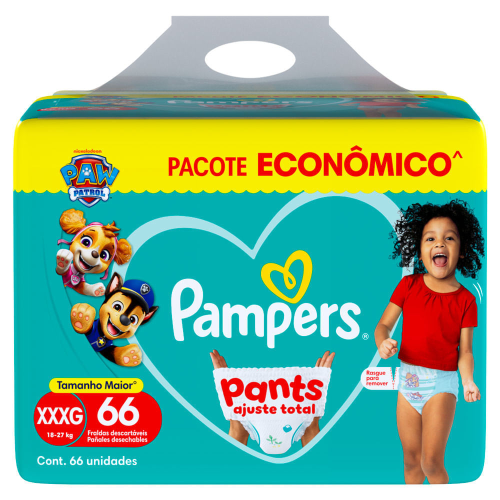Fralda Pampers Pants Ajuste Total Tamanho XXXG 66 Unidades Descartáveis Pacote Econômico