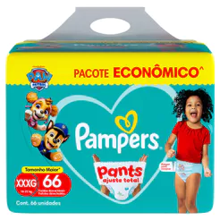Fralda Pampers Pants Ajuste Total Tamanho XXXG 66 Unidades Descartáveis Pacote Econômico