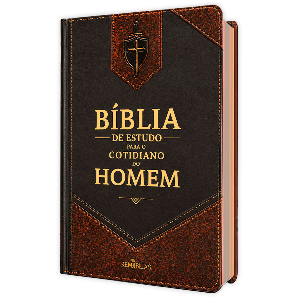 Bíblia de Estudo para o Cotidiano do Homem - Preta e Marrom | NVAA - João Ferreira de Almeida - Capa Dura