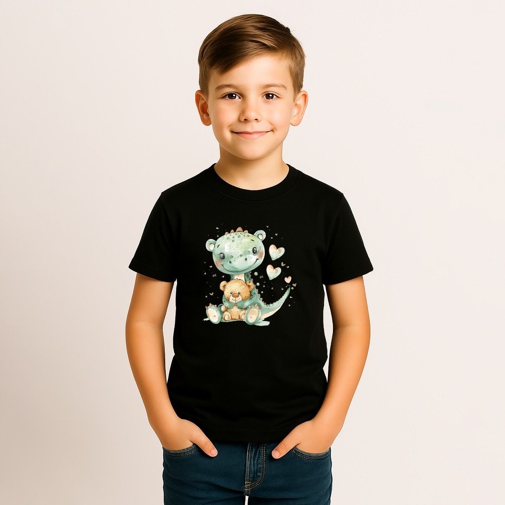 Camiseta Infantil Menino Dinossauro Estampada 100% Algodão Premium Kids Ursinho Manga Curta Confortável