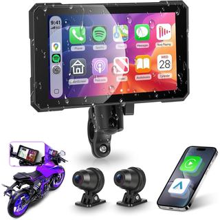 Tela CarPlay para Motocicleta de 5 Polegadas, CarPlay Sem Fio e Android Auto para Motocicleta com Suporte Removível, Câm