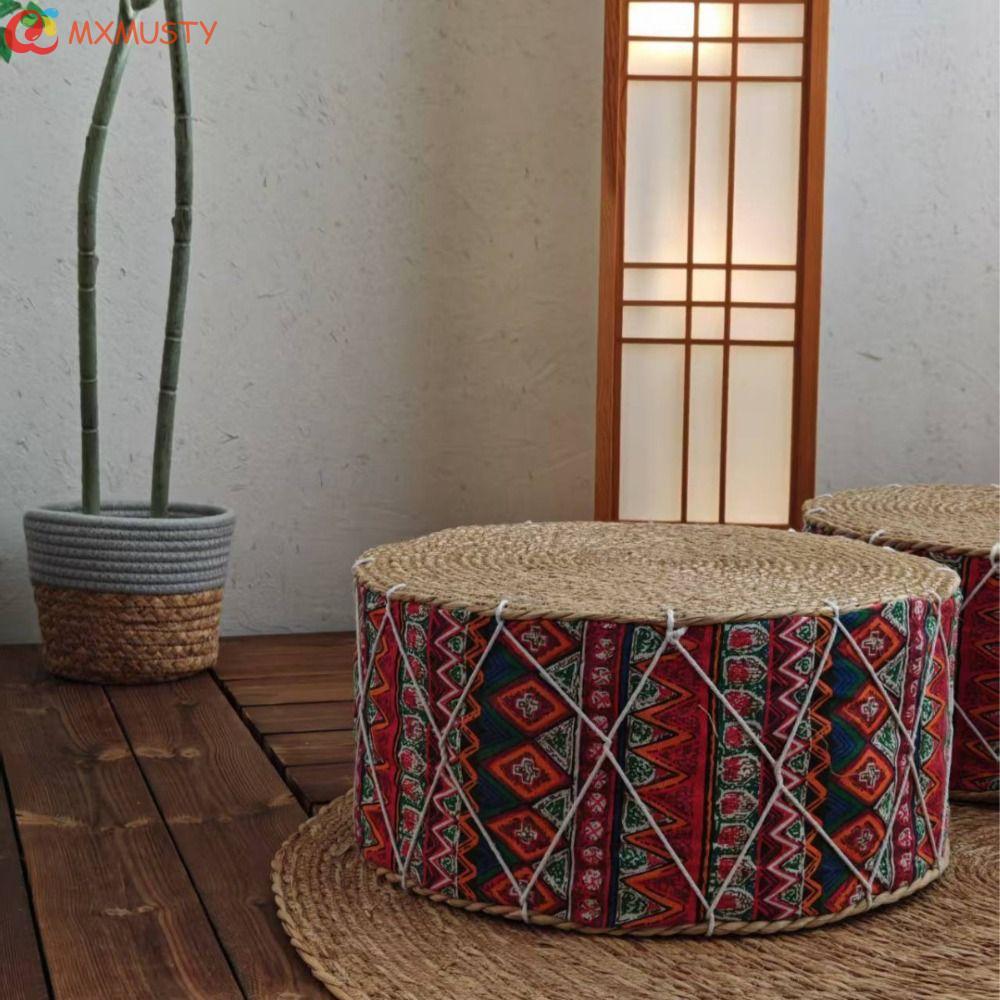 Imagem Almofada De Chão MXMUSTYZA , Banco Tecido De Formato Redondo À Mão , Zafu De Material Durável De Design Portátil
