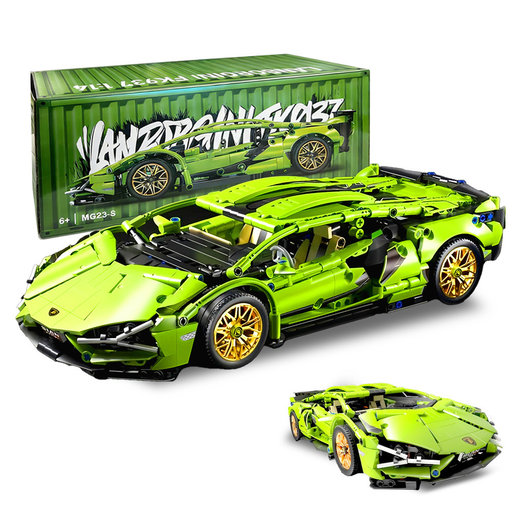 Kit Bloco de Montar Supercarro Esportivo Iridescente / Black & Gold / Verde Lamborghini - 800+ Peças ABS