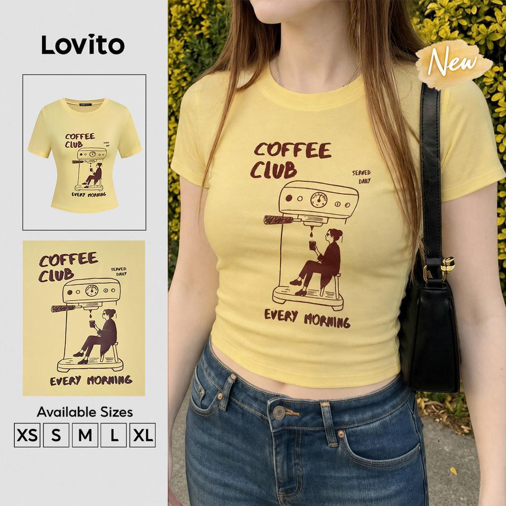 (New Arrival) Lovito Camiseta Casual Amarela Estilo Y2K Para Primavera/verão Feminino TSK8P1D260