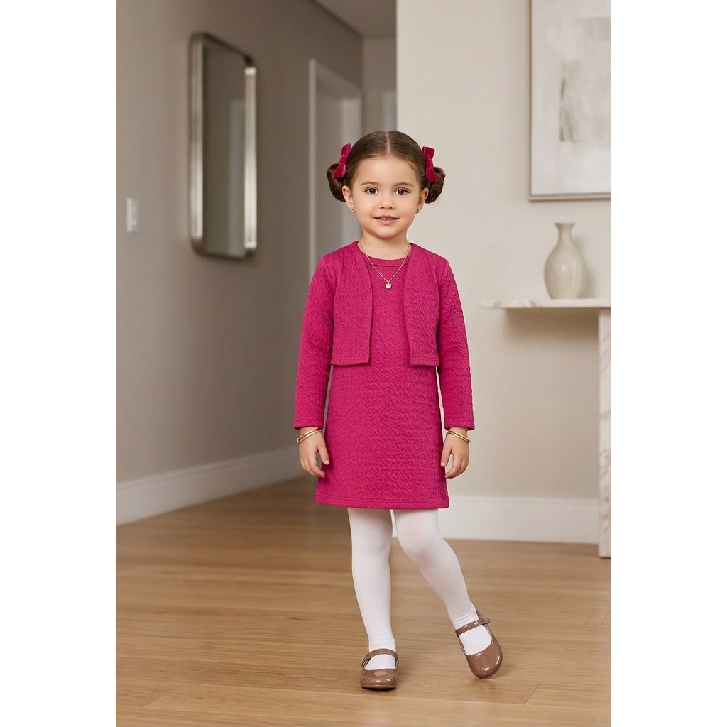 conjunto vestido + casaco infantil menina inverno / verão pink tamanho 2