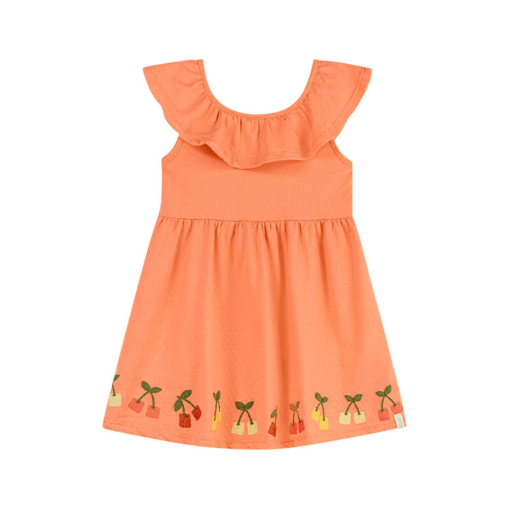 Vestido Infantil Menina Babado Cereja Elian Laranja