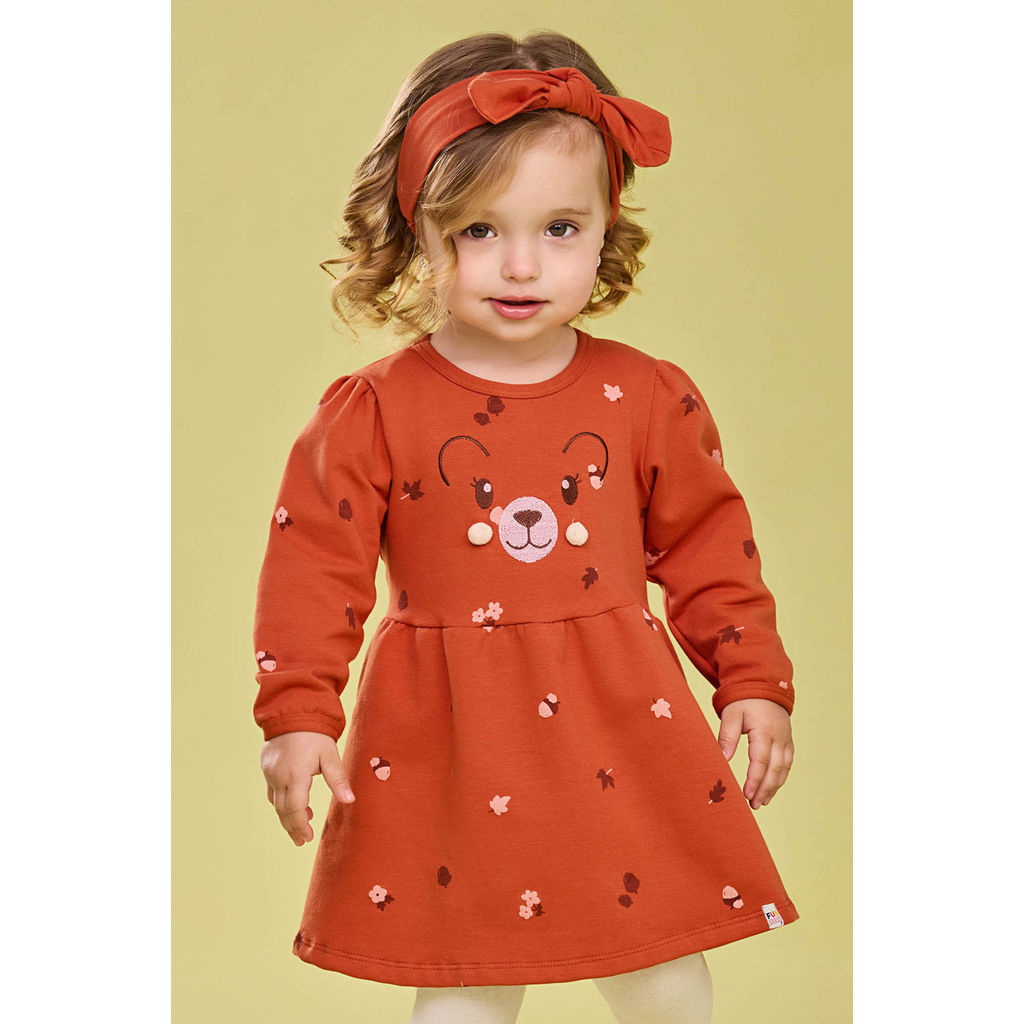 Vestido Bebê Menina Com Faixa de Cabelo Elian Laranja