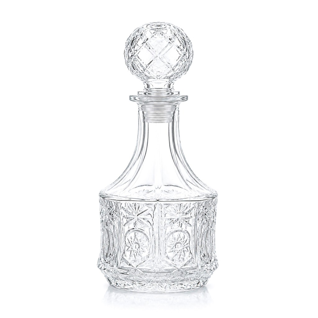 Licoreira Decanter Garrafa 500ml Whisky Licor Vidro Grego Relevo Tampa Bar Adega Presente