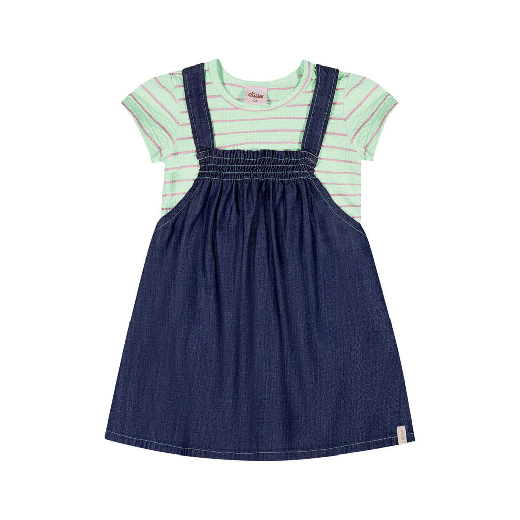 Conjunto Infantil Menina Salopete Jeans e Blusa Elian Verde
