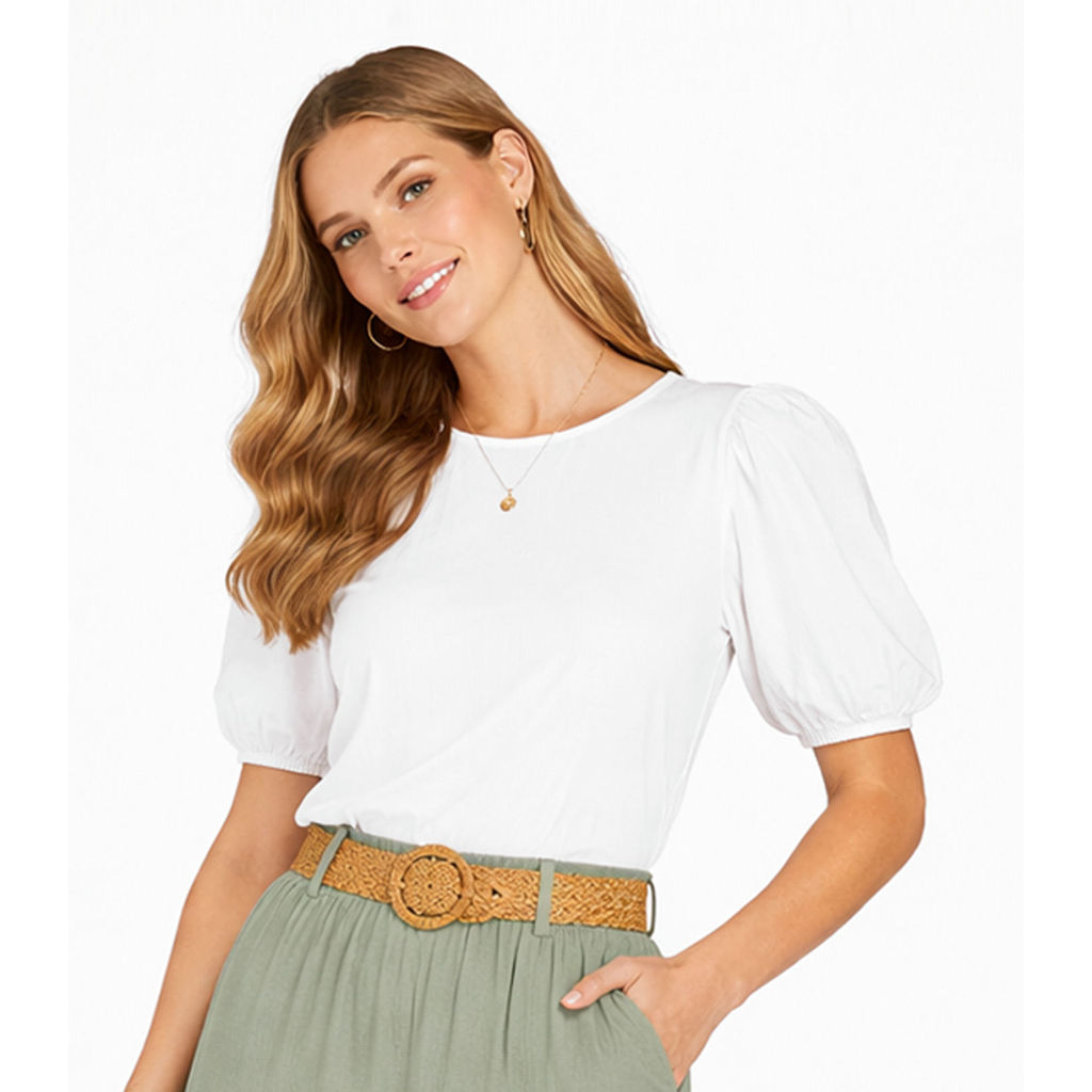Blusa Feminina Manga Com Volume Infinita Cor Bege