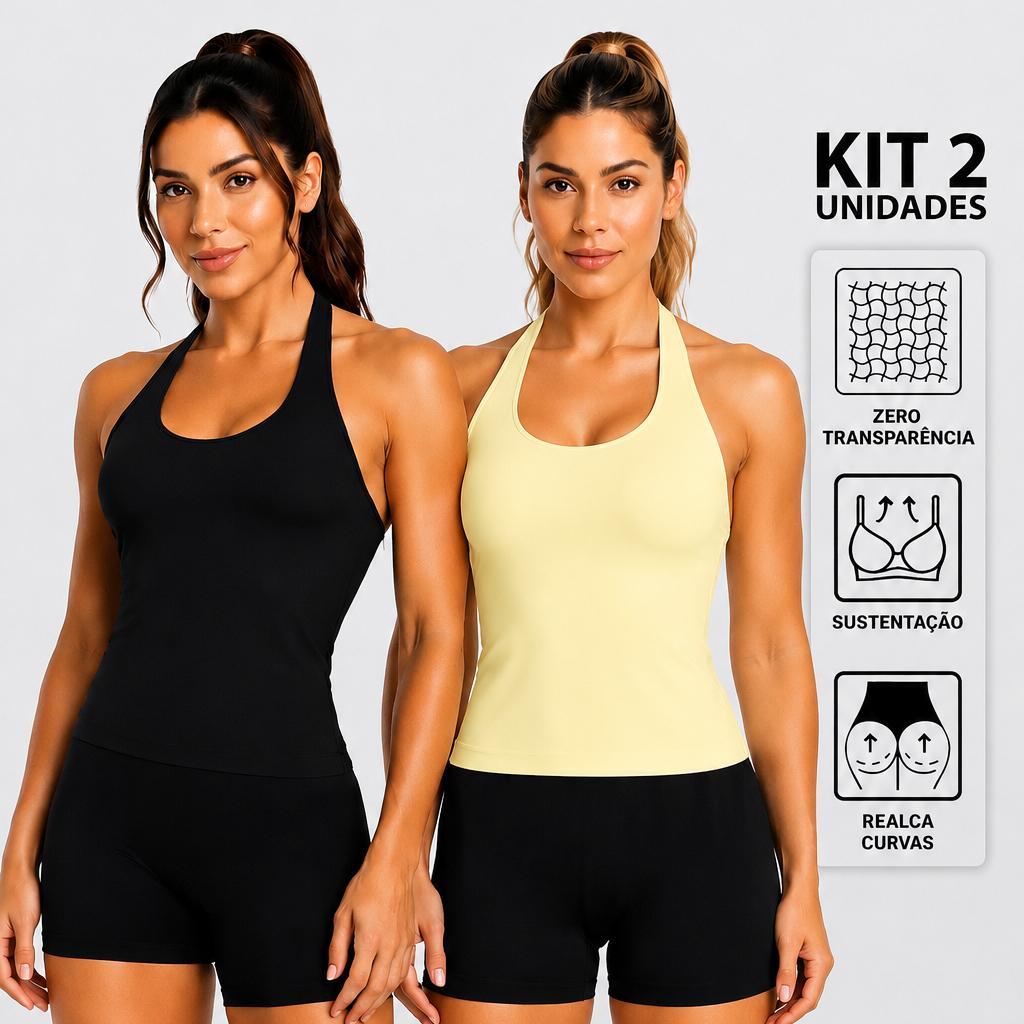 Kit 2 Regata Treino Fitness Feminino Frente Única Sustentação Costa Nua Blusa Poliamida Básica Camiseta Academia