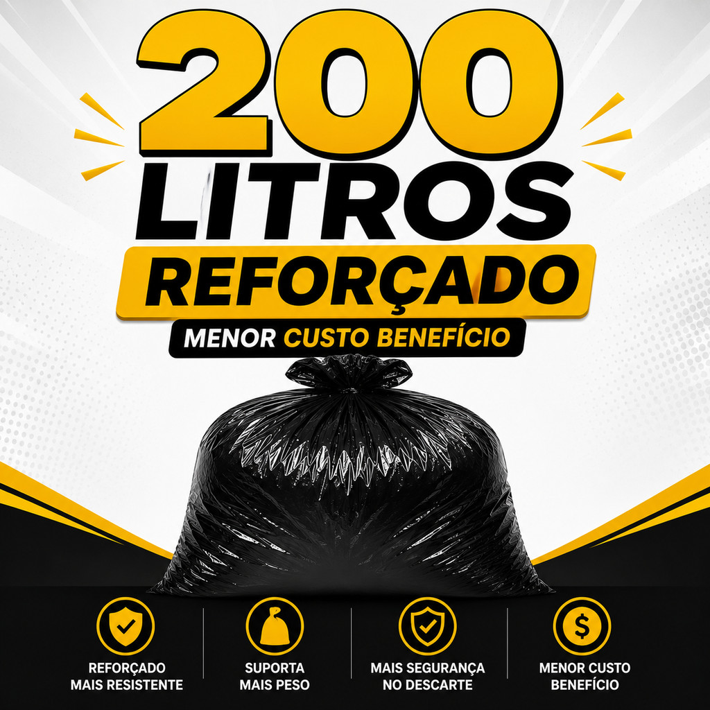 Sacos de lixo Grosso Preto Reforçado de 200 litros Espessura 6m 95x115 c/15un — imagem 2 de 2
