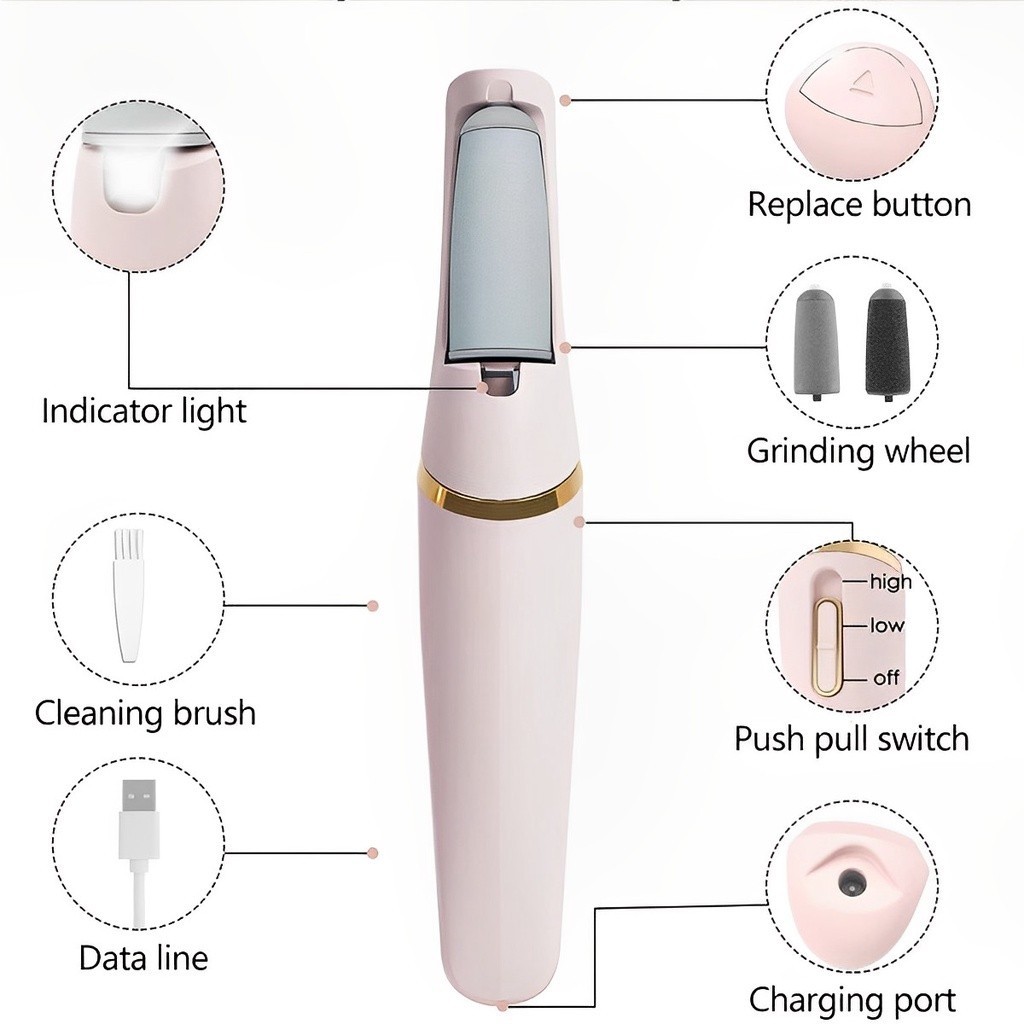 Lixador de Pé Elétrico Esfoliador Tira Calos Pedicure Portátil Recarregável USB Tomate