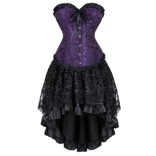 Vestido Espartilho Gótico Floral Bustiers Burlesque Rendas Até Espartilhos Saia Conjunto Showgirl Clubwear Trajes De Fes