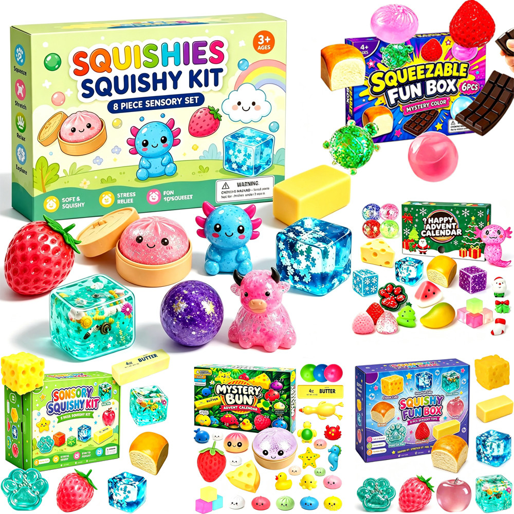 Conjunto de Brinquedos Sensoriais Macios e Fofos, Kit de Brinquedos Antiestresse para Crianças, Presente de Natal, Calen