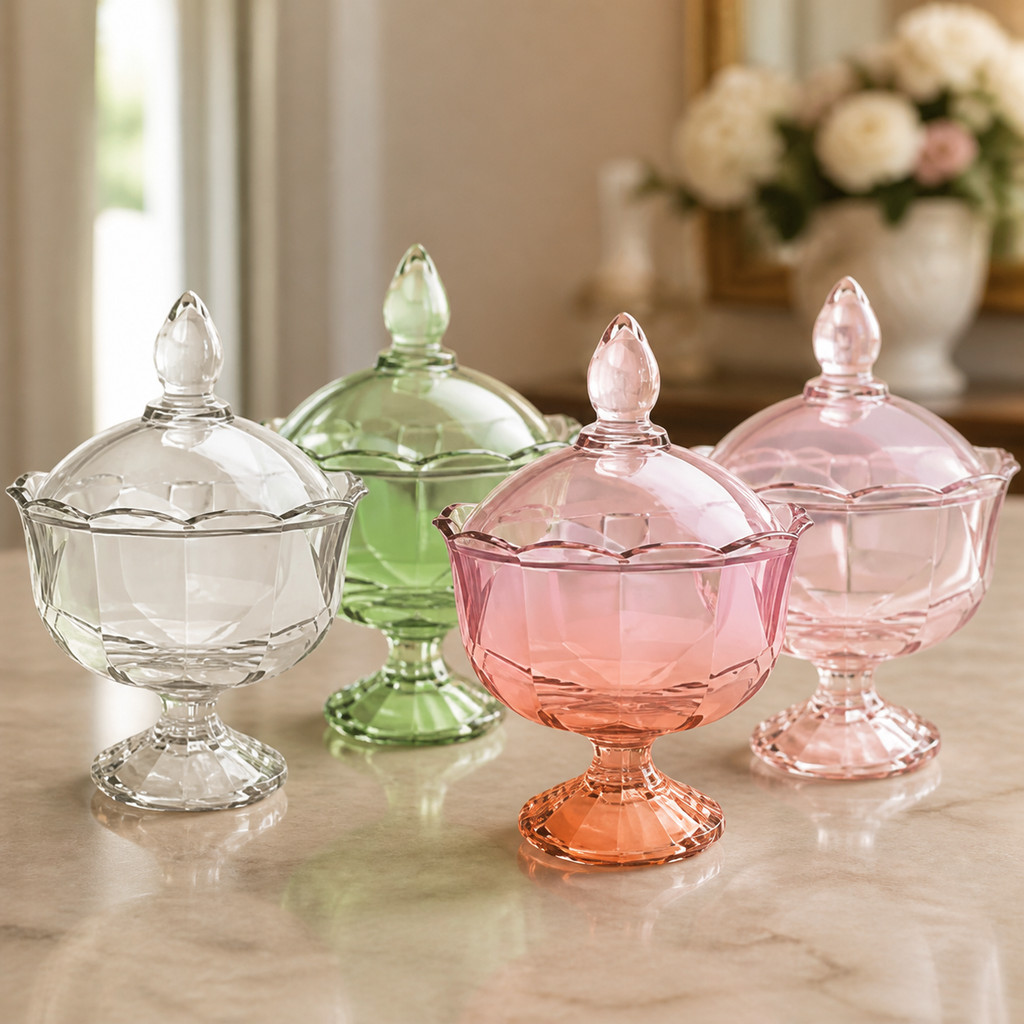 Potiche de Vidro Decorativo com Tampa Peach 17cm Hauskraft Multicores