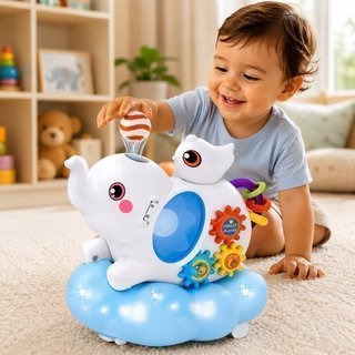 Elefante Brinquedo Musical Plástico Multicolorido Luzes Engrenagens Argolas TOYS & TOYS
