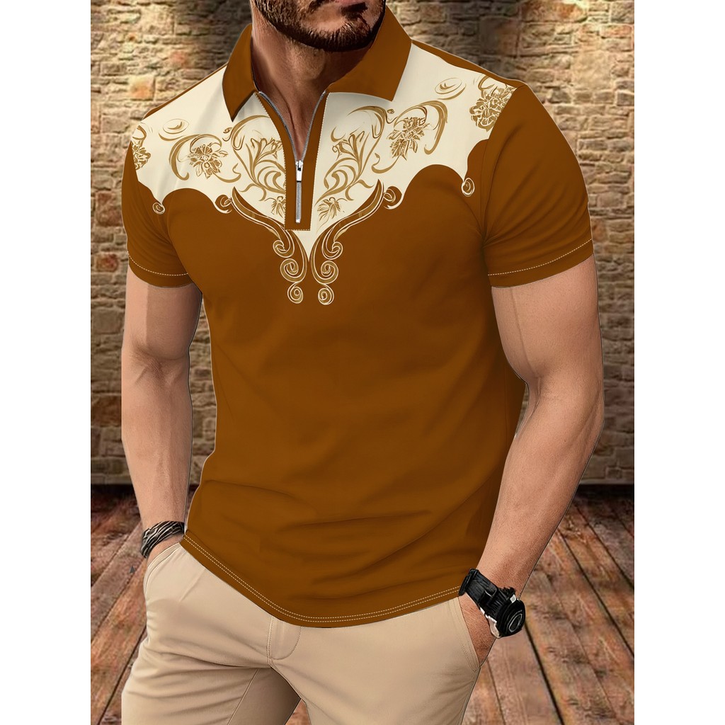 Camisa POLO masculina estampada Digital moda lapela manga curta Top moderno exclusivo Totem estampado camiseta Casual