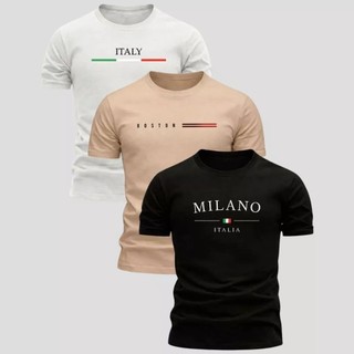 Kit 3 Camisetas Estampa Italy Minimalista Masculina 100% Algodão Fio 30.1 Slim Varias Cores Oferta