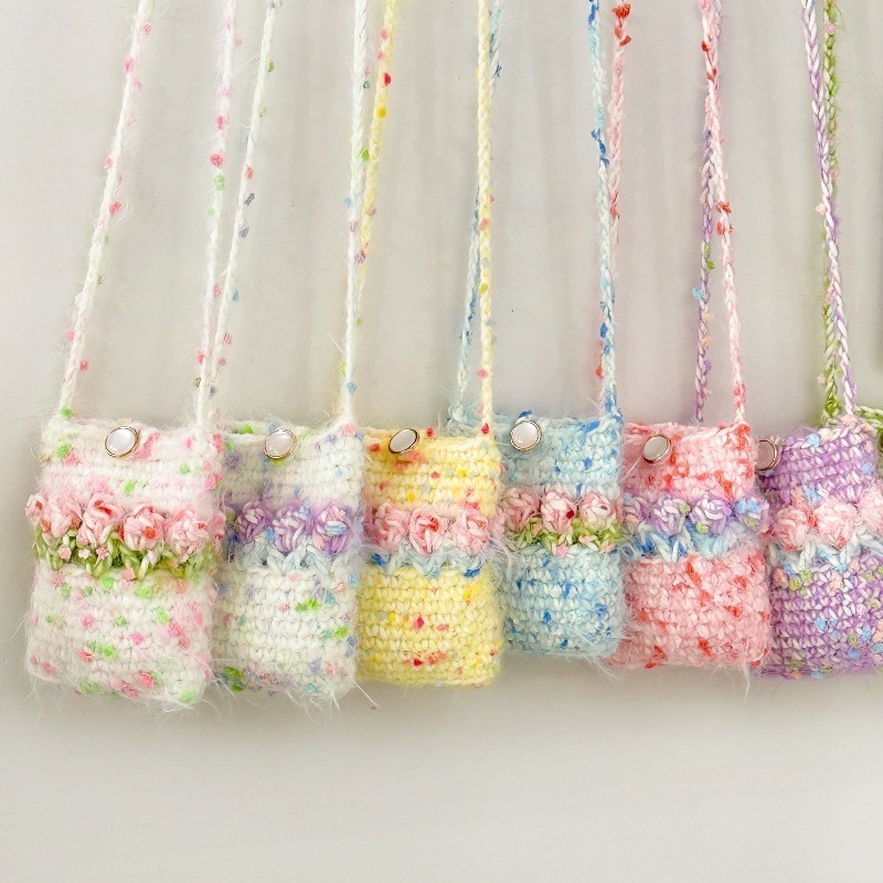 Verão tecido à mão diy Cross-Body saco bonito tulipa crochê Mini saco do telefone móvel