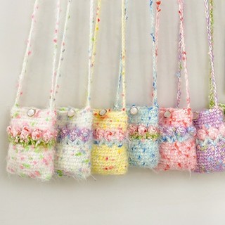 Verão tecido à mão diy Cross-Body saco bonito tulipa crochê Mini saco do telefone móvel