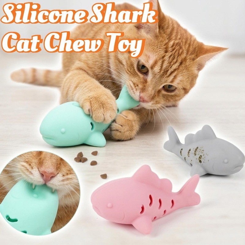 Brinquedo De Mastigar Para Gatos Em Formato De Tubarão De Silicone-Brinquedos Alívio Do Estresse Animais De Estimação-Ar