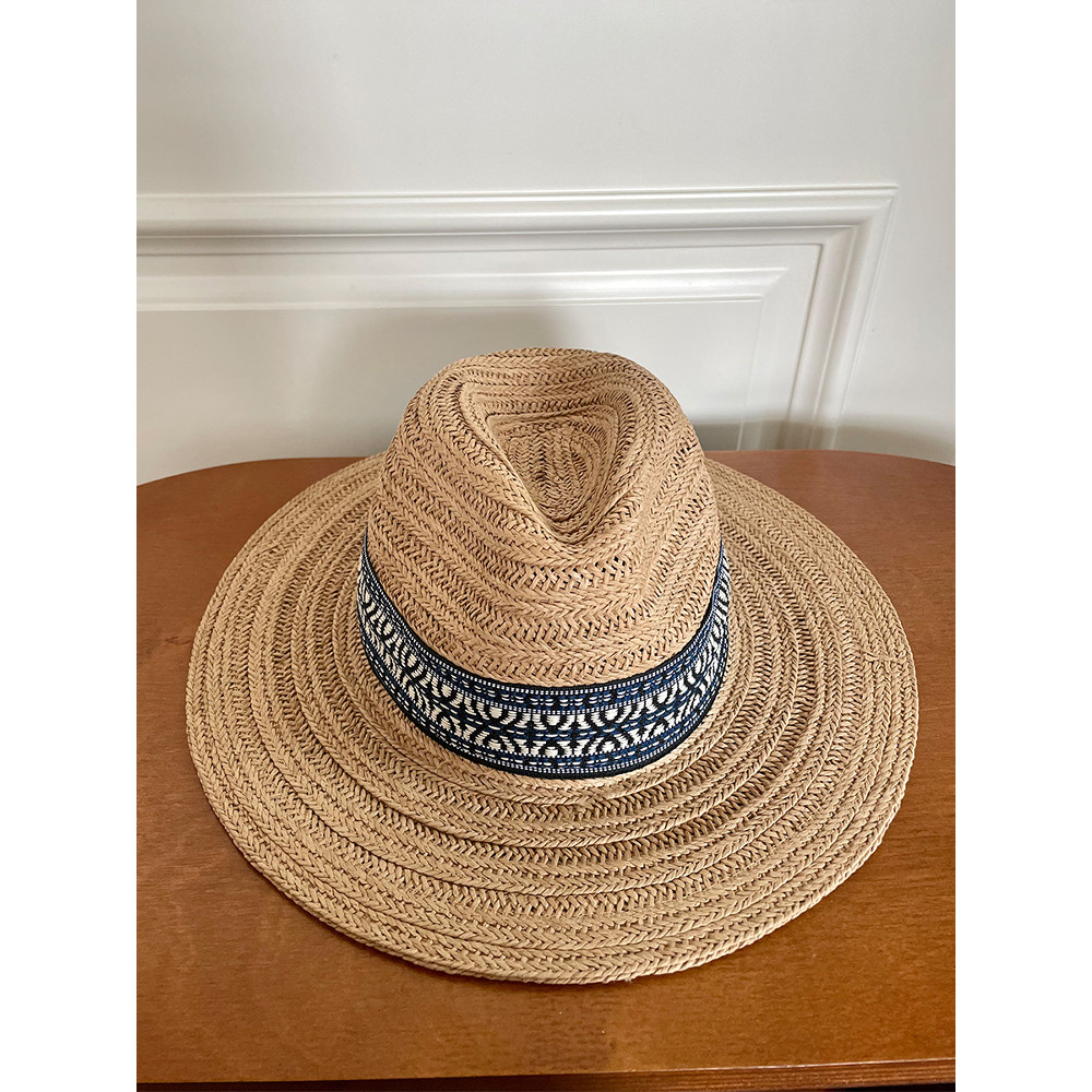 Chapéu de palha panamá estilo étnico feminino verão Casual guarda-sol chapéu de Jazz britânico à beira-mar férias guarda