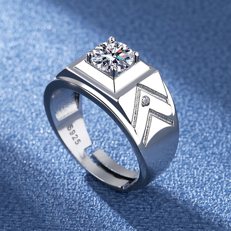 S925 prata platina banhado anel Moissanite psíquico anel masculino um quilate anel de diamante casamento moda casal anel