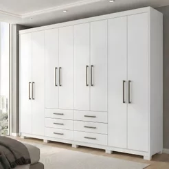 Guarda Roupa Casal 8 Portas e 6 Gavetas com Pés Master Branco Branco