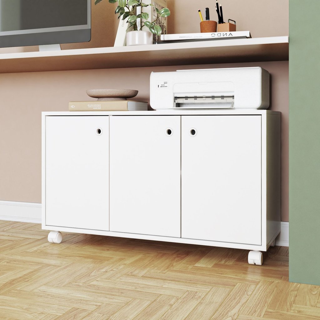 Armário para Escritório Baixo 3 Portas 53,5x90x33cm Branco BRV Móveis