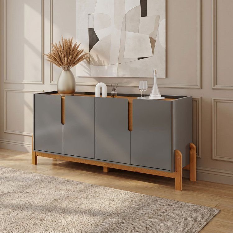 Buffet 170cm 4 Portas Lizz Versátile 2022 Cinza/Perola/Cedro Cinza Perola/Cedro