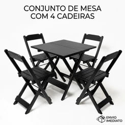 Jogo De Mesa Dobrável 70x70 Com 4 Cadeiras Madeira Maciça Para Bar Restaurante Lazer