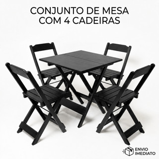 Jogo De Mesa Dobrável 70x70 Com 4 Cadeiras Madeira Maciça Para Bar Restaurante Lazer