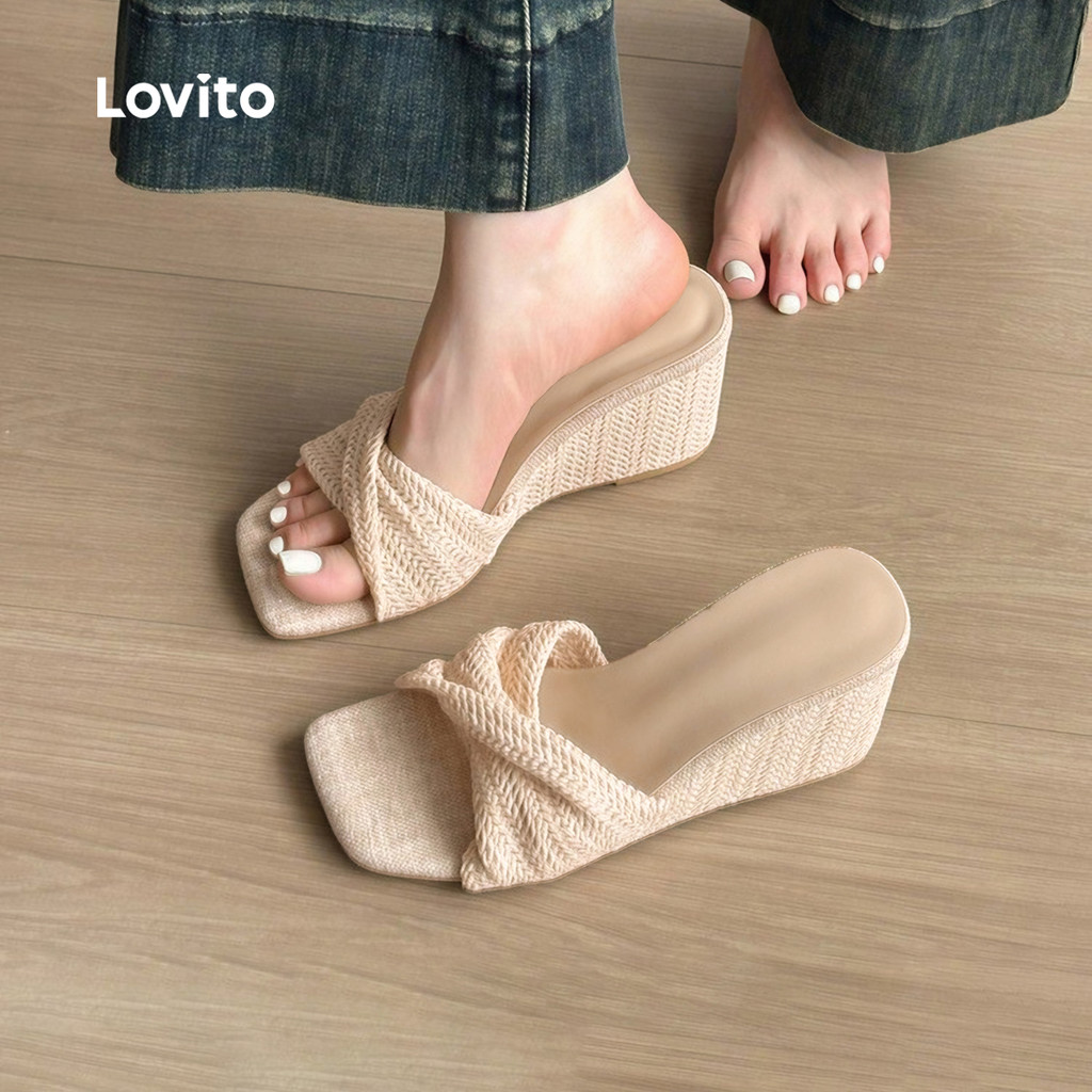 Lovito Sapatos De Salto Alto Elegantes Estilo Resort Com Tranças E Plataforma Bege Para Mulheres LFA118041