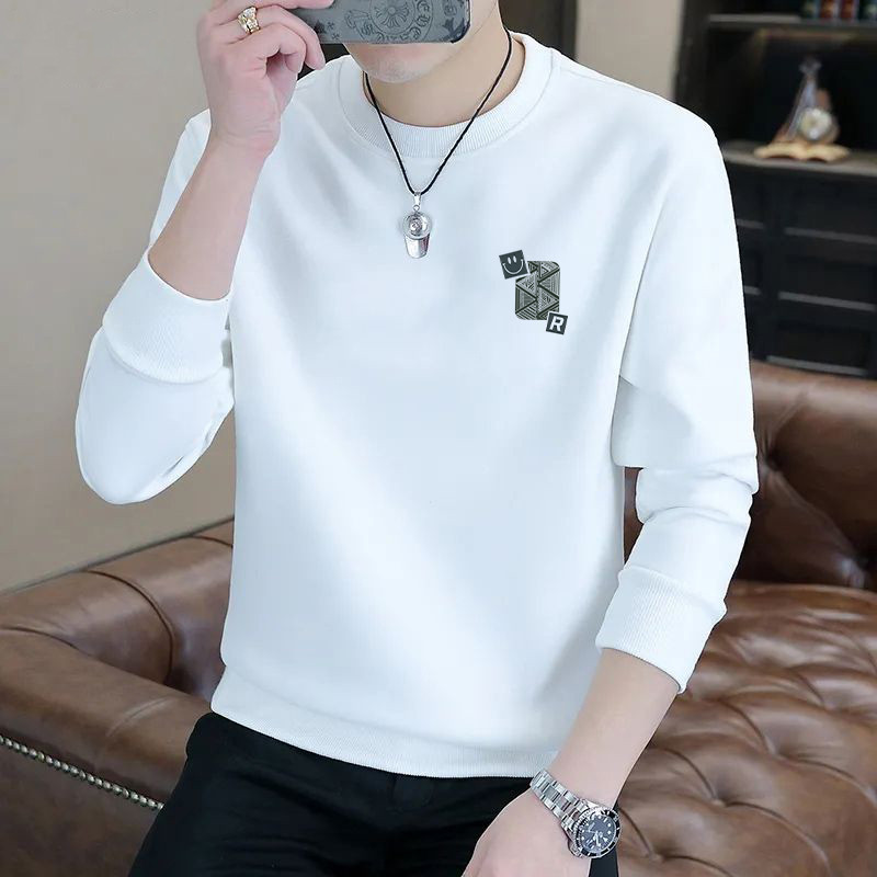 Primavera outono masculino de manga comprida camiseta fina esportes Casual em torno do pescoço camisa de fundo masculino