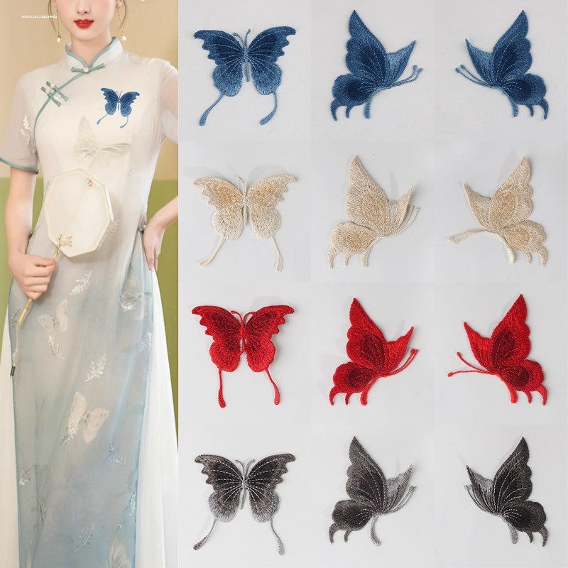 Simulação dupla borboleta bordado artesanal DIY acessórios de roupas traje Hanfu acessórios para o cabelo acessórios rem