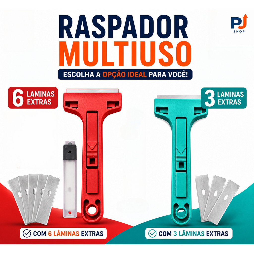 Raspador Multiuso Para Limpar Box Com 6 ou 3 Lâminas Profissional/Vidro Piso Cerâmica Azulejo