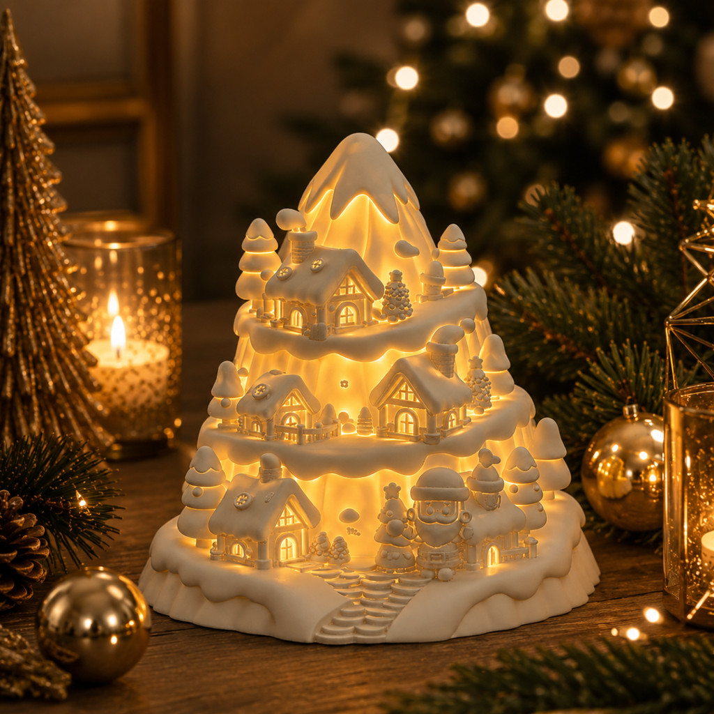 Vila Natalina Luminária 3D LED Cidade de Natal Branco Off Enfeite Decorativo