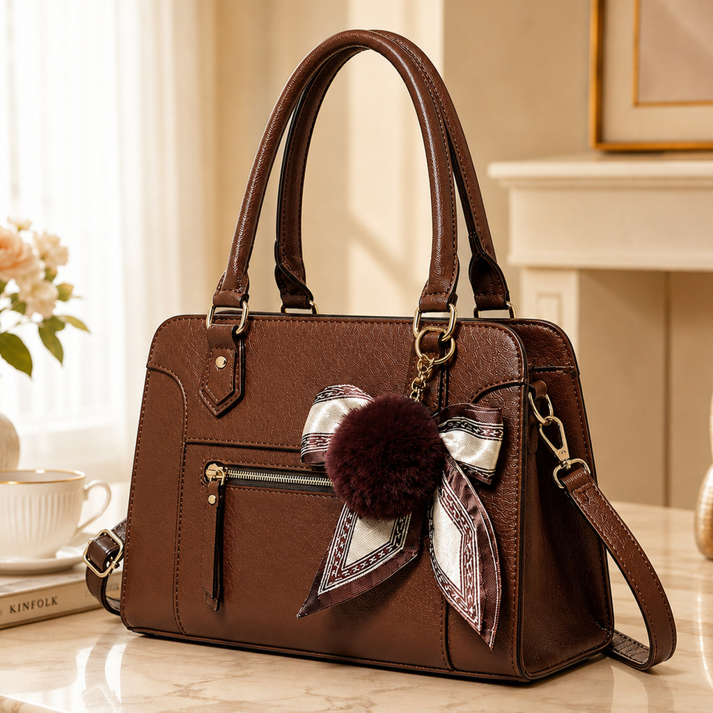 Bolsa Feminina Executiva Marrom Elegante Grande com Alça de Mão e Transversal para Uso Diário