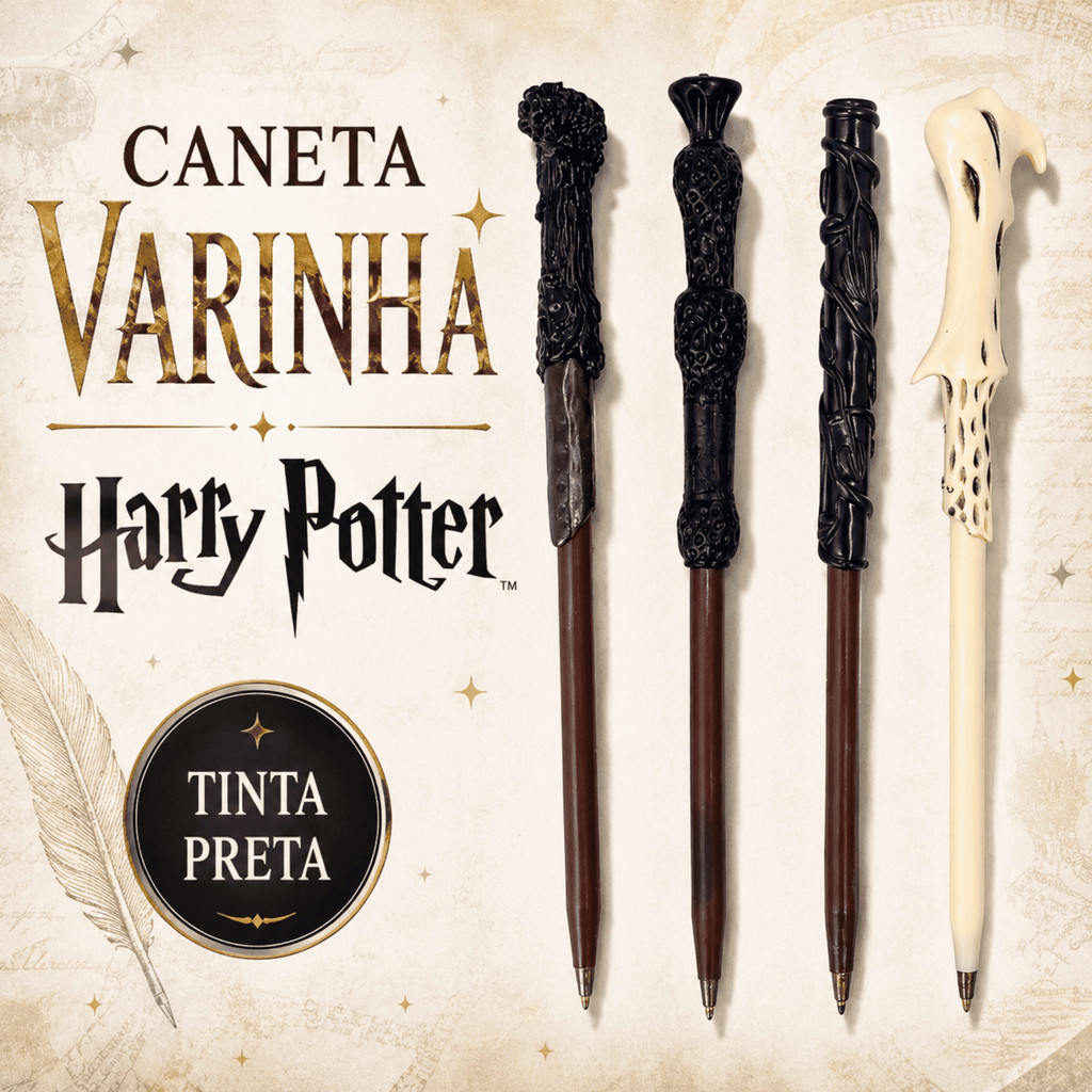 Caneta Varinha Harry Potter Esferográfica Tinta Preta Unidade ou Kit 4