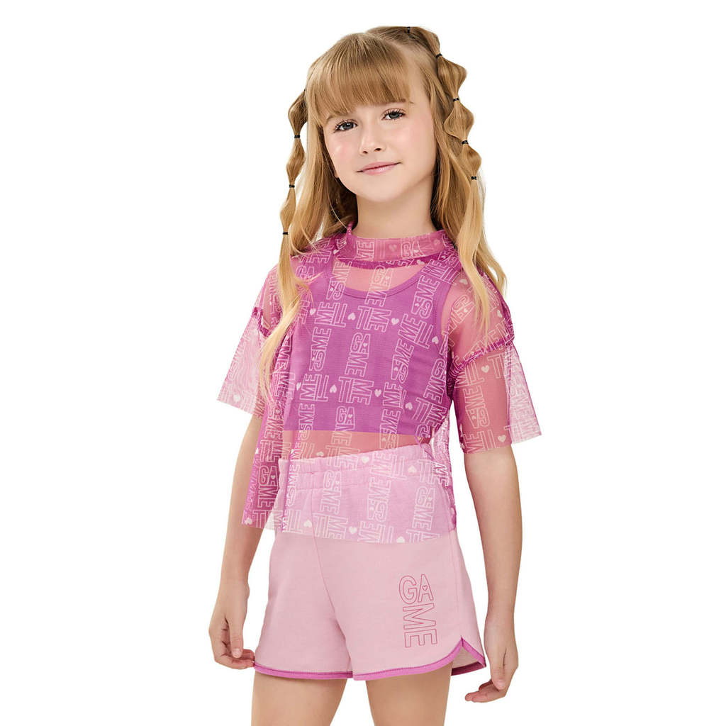 Conjunto Infantil Menina Sobreposição Com Tule Elian Rosa