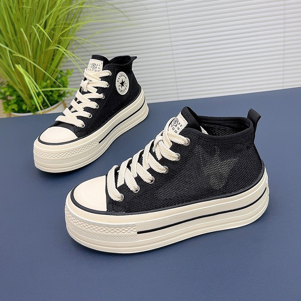 Sapatos de cano alto sapatos femininos 2026 novo estilo sapatos de lona de verão tênis de couro feminino sapatos casuais