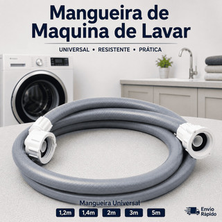 Mangueira Entrada Água 1,20 - 1,40 - 2,00 - 3,00 e 5,00 Metros - Nova  Para Lavadoras de Roupa Universal